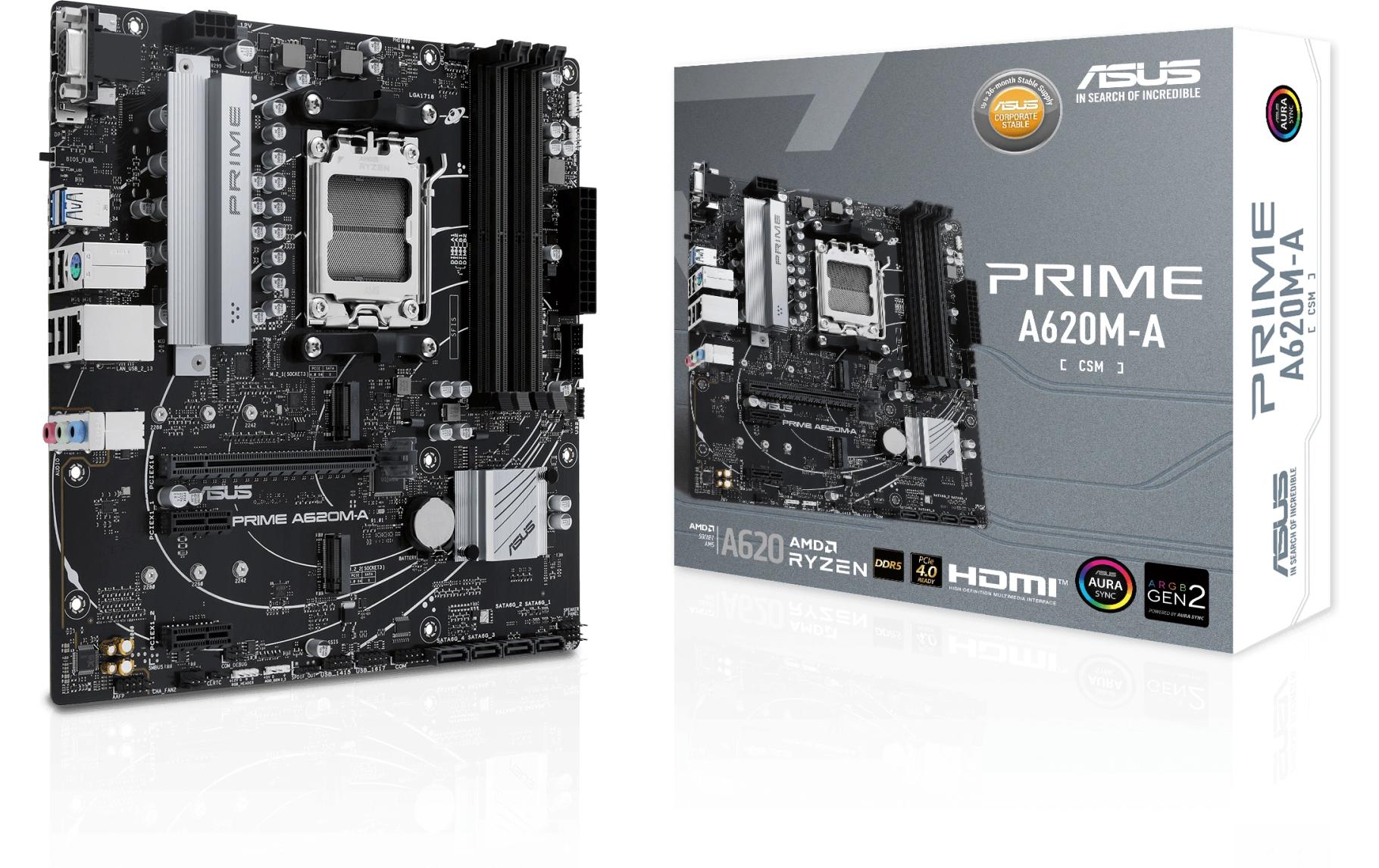 1953091 - Mediatech ASUS PRIME A620AM-A-CSM, mATX AM5, AMD A620A, 4x DDR5, PCIe 4.0 kaufen Schweiz | Mediatech.ch