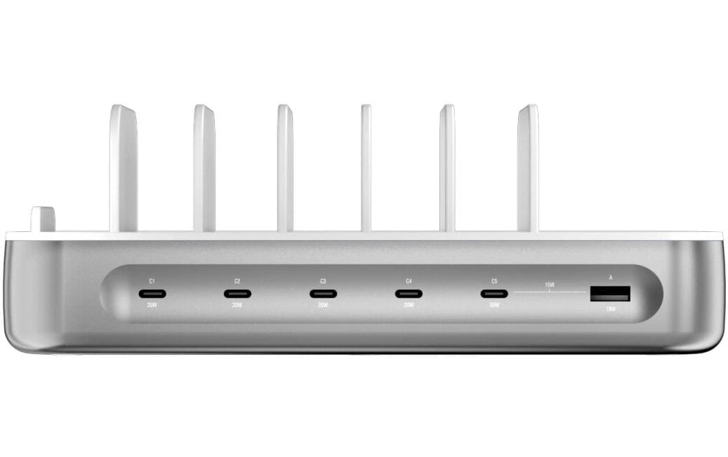 1958760_1 - Mediatech 4smarts Ladestation Team inkl. 6 Kabel 5x USB-C, 1x USB-A, Silber