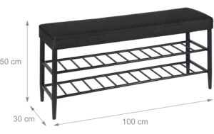 relaxdays Schuhbank mit 2 Ablagen 50 x 100 x 30, Schwarz