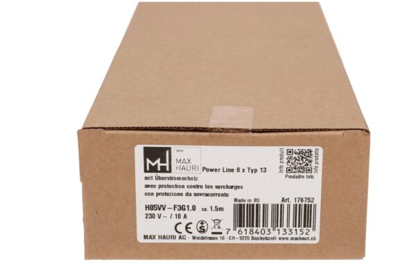 1970733_7 - Mediatech Steckdosenleiste Power Line 8x Typ 13 grau/schwarz 1.5m