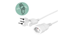 1979510_1 - Mediatech Klappstecker-Verlängerungskabel, 3m, ws 3-polig, T12/T13, Klappstecker