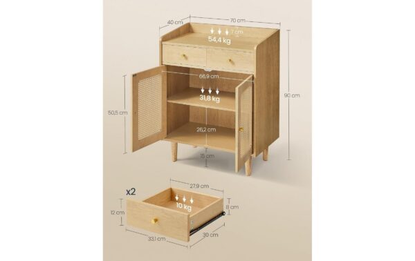 Vasagle Kommode, Weiss 70x40x90 cm (LxBxH), MDF