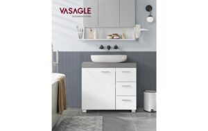 Vasagle Waschbeckenschrank, Weiss-Grau 70x30x64 cm (BxHxT), MDF