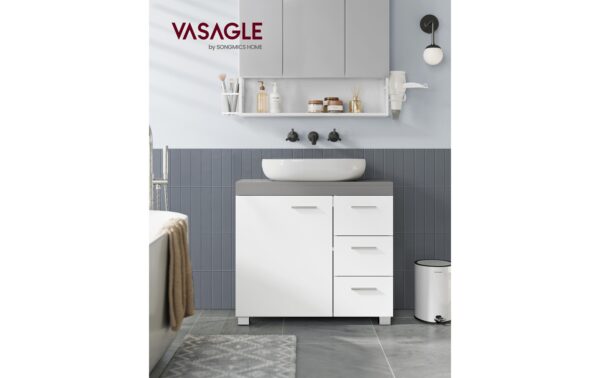 Vasagle Waschbeckenschrank, Weiss-Grau 70x30x64 cm (BxHxT), MDF