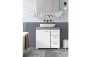 Vasagle Waschbeckenschrank, Weiss-Grau 70x30x64 cm (BxHxT), MDF