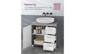 Vasagle Waschbeckenschrank, Weiss-Grau 70x30x64 cm (BxHxT), MDF