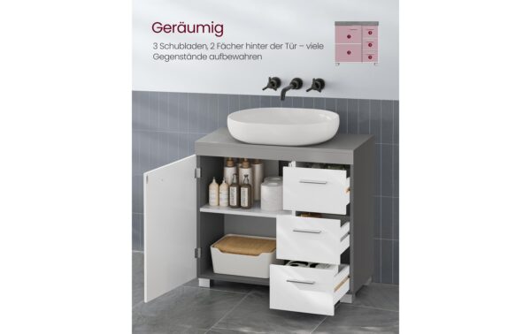 Vasagle Waschbeckenschrank, Weiss-Grau 70x30x64 cm (BxHxT), MDF