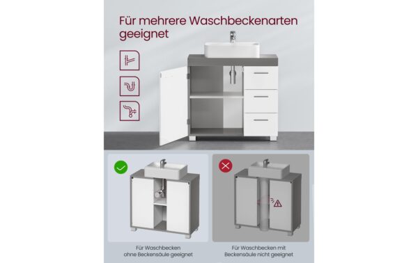 Vasagle Waschbeckenschrank, Weiss-Grau 70x30x64 cm (BxHxT), MDF