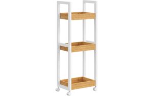 Songmics Regal auf Rollen, Weiss-Natur 30x20x80 cm (LxBxH), Bambus, MDF