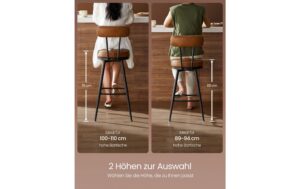 Vasagle Barhocker, 2er Set, Braun-Schwarz 56x101.3 cm (DxH), Kunstleder, Eisen, etc.