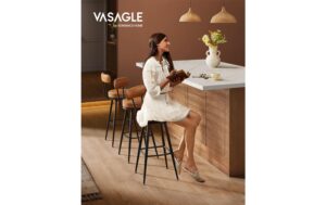 Vasagle Barhocker, 2er Set, Braun-Schwarz 56x101.3 cm (DxH), Kunstleder, Eisen, etc.