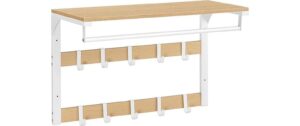 Vasagle Wandgarderobe Weiss-Nature 65x30x42 cm (LxBxH), Holz, Stahl