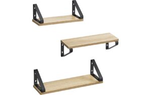Vasagle Wandregal 3er Set, Schwarz-Nature Stahl, Holz, drei Grössen