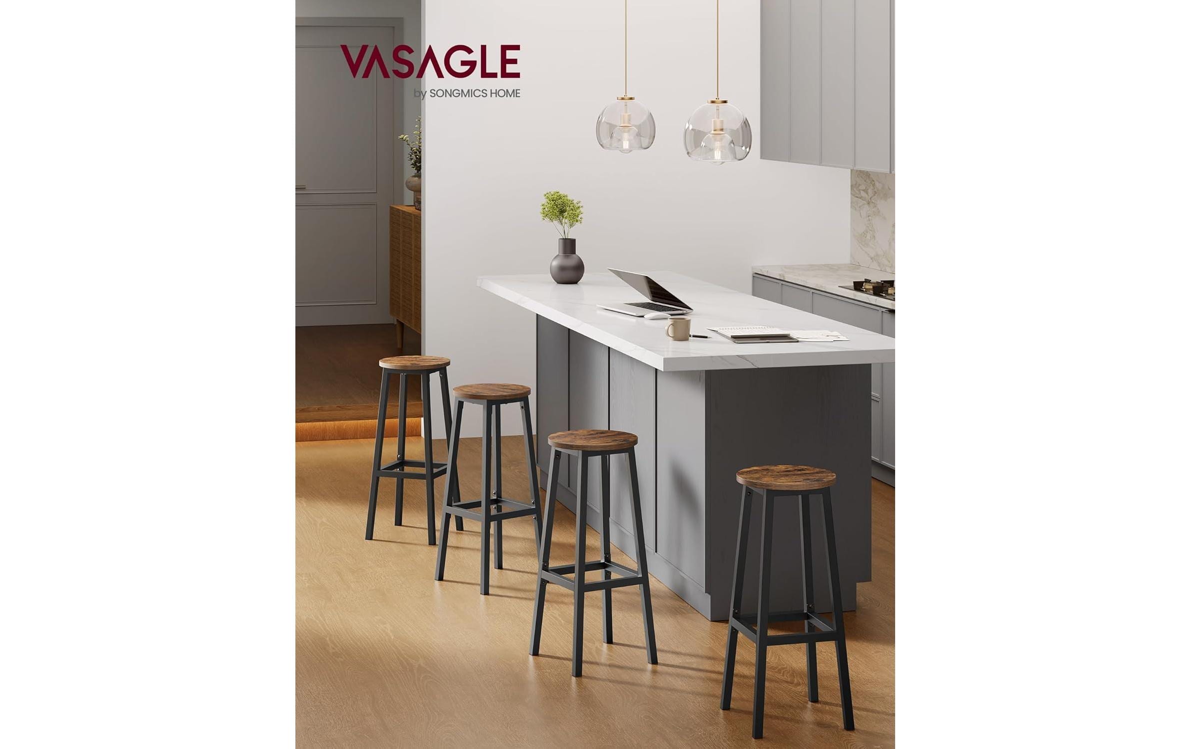 1987809_1 - Mediatech Vasagle Barhocker, 2er Set, Braun-Schwarz 32x74 cm (DxH), Traglast 100 kg