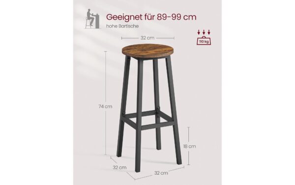 1987809_2 - Mediatech Vasagle Barhocker, 2er Set, Braun-Schwarz 32x74 cm (DxH), Traglast 100 kg