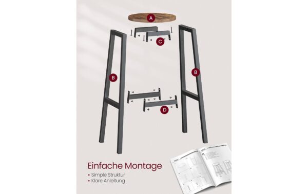 1987809_5 - Mediatech Vasagle Barhocker, 2er Set, Braun-Schwarz 32x74 cm (DxH), Traglast 100 kg