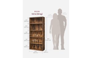 Vasagle Bücherregal, 5 Regalflächen, Braun 60x24x134 cm, Sperrholz