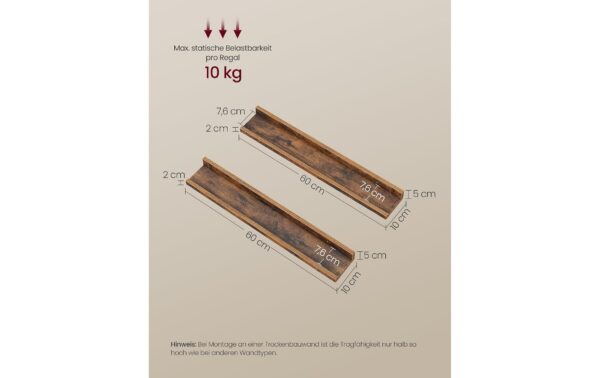 1987828_2 - Mediatech Vasagle Wandregal Braun, 2er Set 60x10x5 cm (LxBxH), MDF