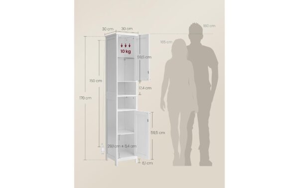 1987835_5 - Mediatech Vasagle Aufbewahrungsschrank mit 2 Türen 30x30x170 cm (LxBxH), MDF, Weiss