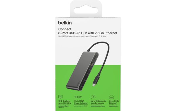 Belkin Connect 8-in-1 USB-C Hub Dual USB-C Ports, Silber