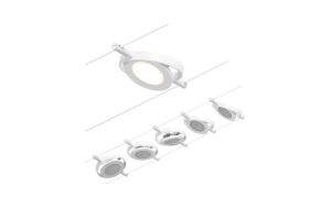 1993354 - Mediatech CorDuo LED Seilsystem RoundMac Basisset 5x 5x200lm 5x4,5W 3000K 230/12V Weiss, Chrom