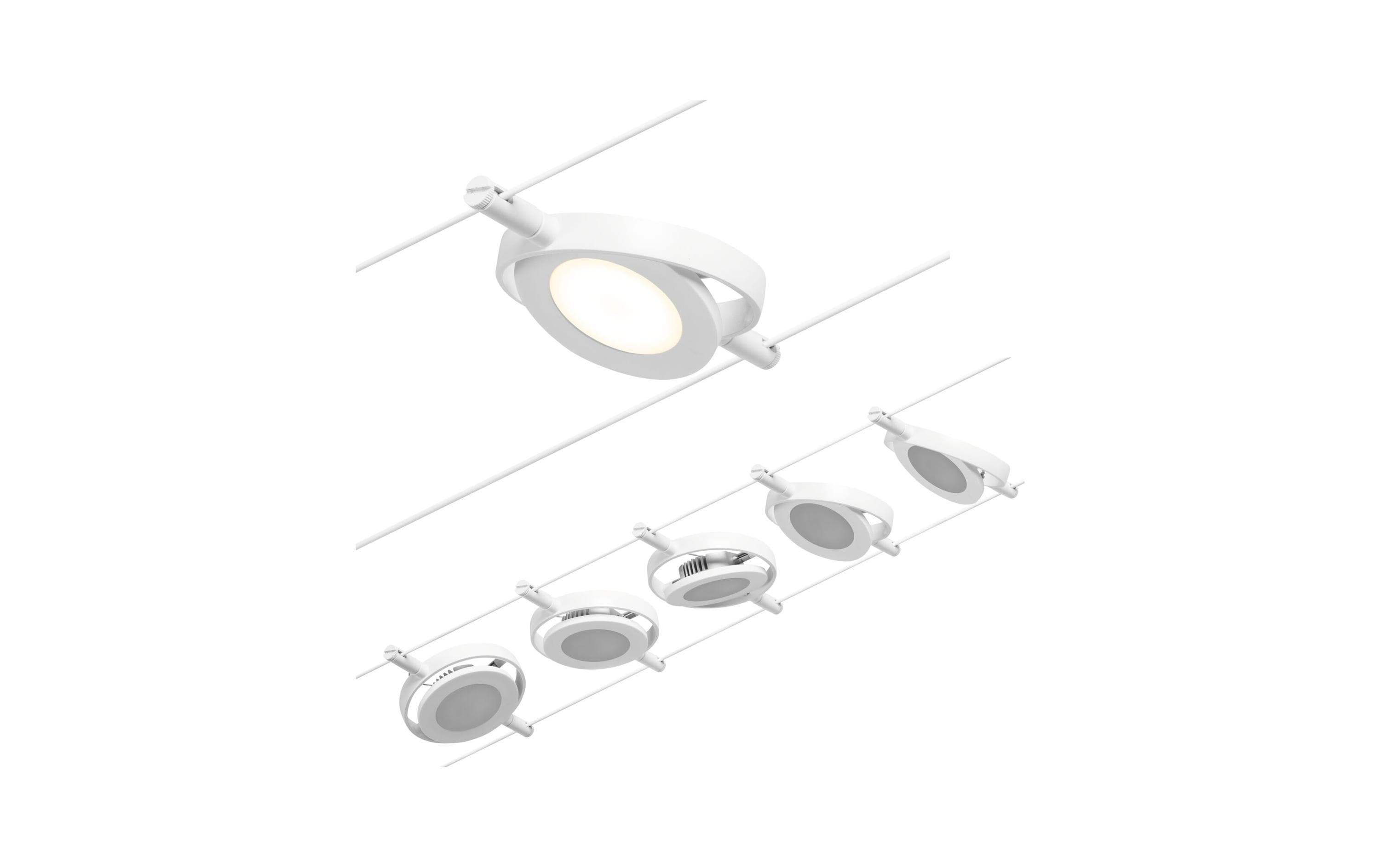 1993354 - Mediatech CorDuo LED Seilsystem RoundMac Basisset 5x 5x200lm 5x4,5W 3000K 230/12V Weiss, Chrom
