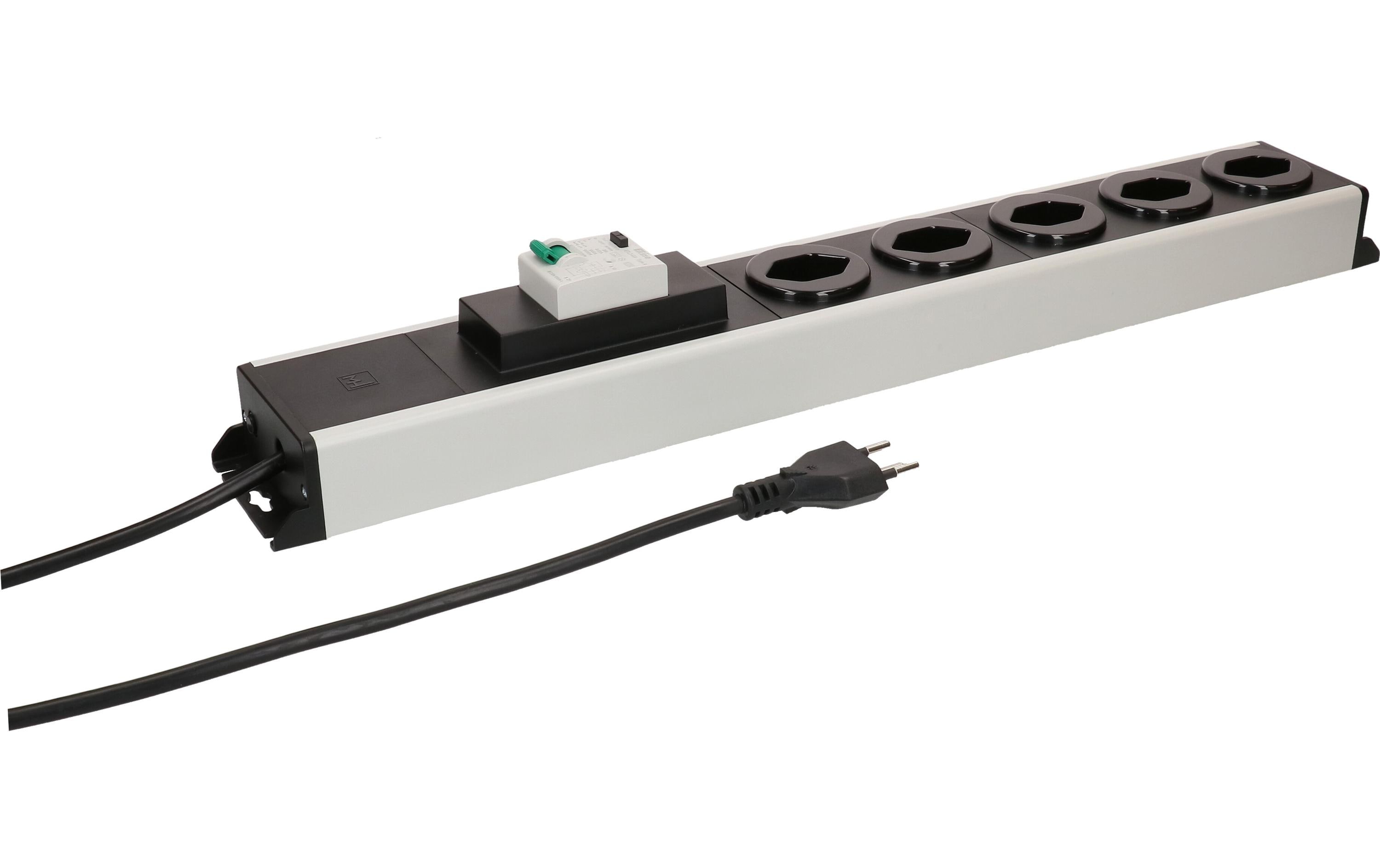 1993594 - Mediatech Max Hauri Steckdosenleiste Power Line 5x Typ 13 gr/sw FI 30mA / 10A 1.5m kaufen | Mediatech.ch