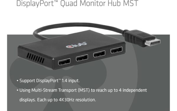 1995954_3 - Mediatech Club 3D, MST Hub DP 4x 4K30Hz Quad Monitor Hub