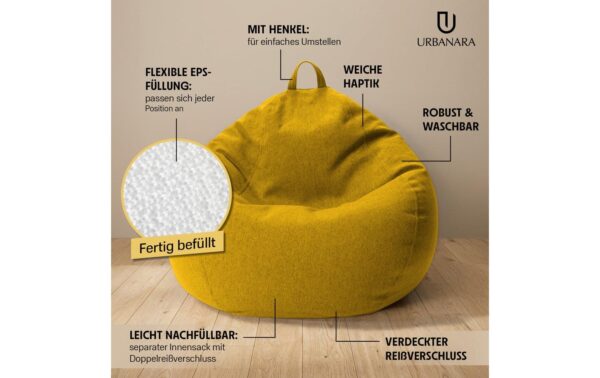 URBANARA Sitzsack 120l senf Basic-Comfort Waschbar