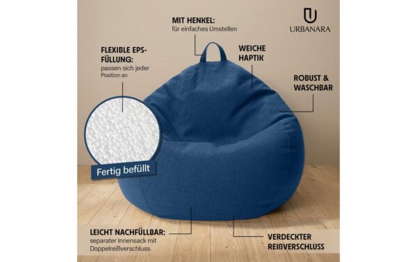 URBANARA Sitzsack 250l blau Basic-Comfort Waschbar