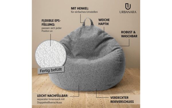 2005045_2 - Mediatech URBANARA Sitzsack 315l grau Basic-Comfort Waschbar