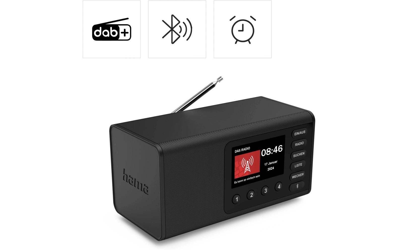 2015005_1 - Mediatech Hama Digitalradio DR1001, Schwarz DAB/DAB+,FM, BT, Radiowecker