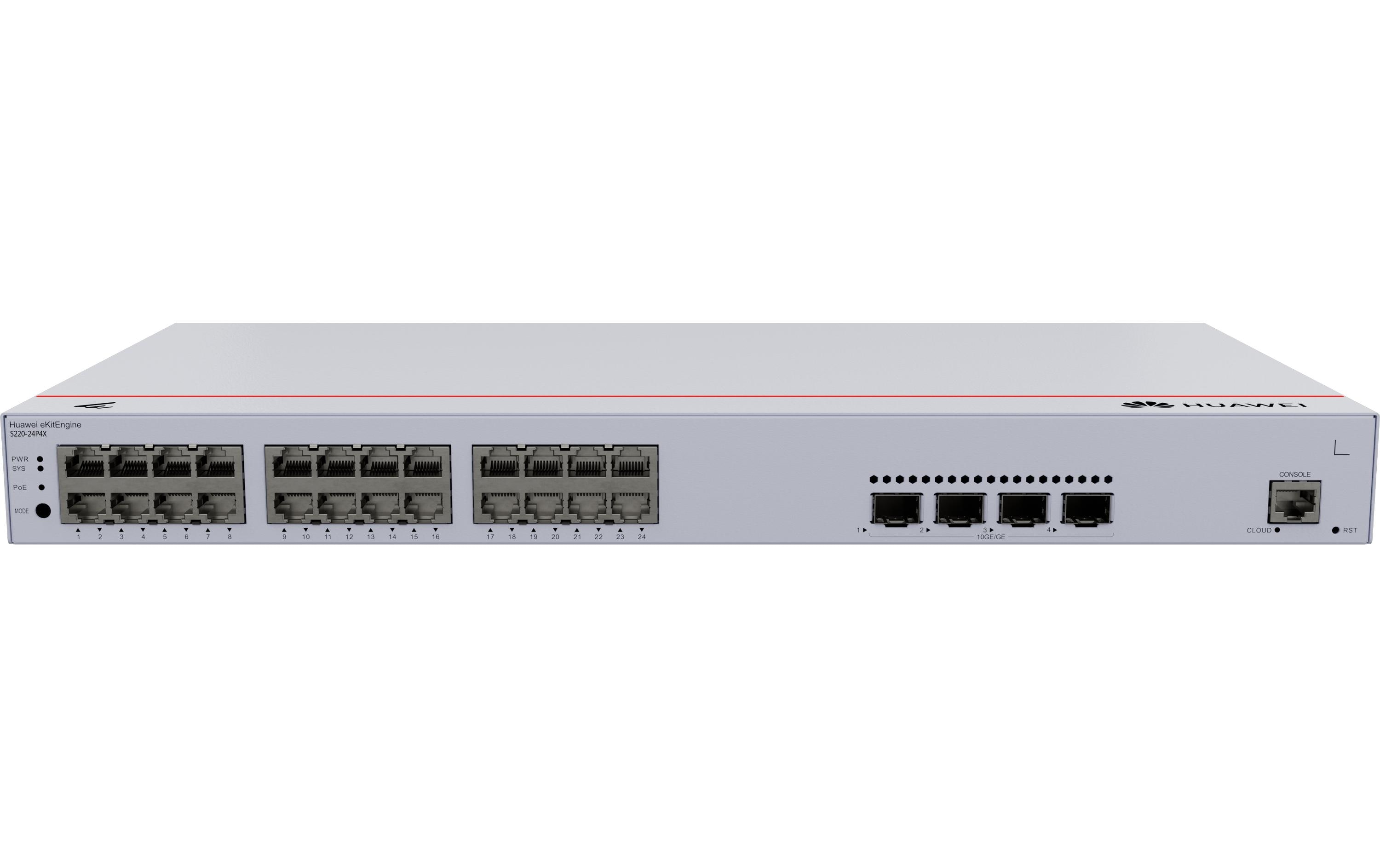 2019007_1 - Mediatech Huawei L2 Managed Switch: S220-24P4X (400W) 24x 10/100/1000BASE-T ports