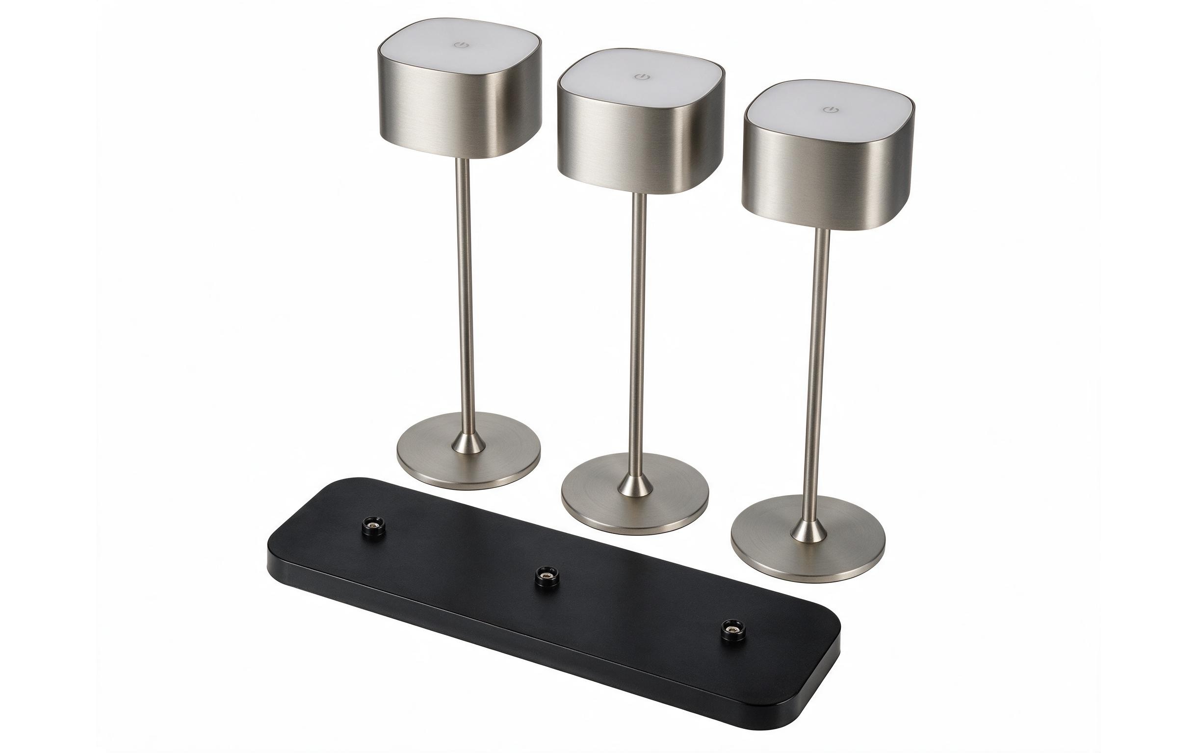 2023291_1 - Mediatech COCON Tischlampe Romantico, 3er set, Nickel mit 3er Ladestation, Farbe: Nickel, 1800mAh