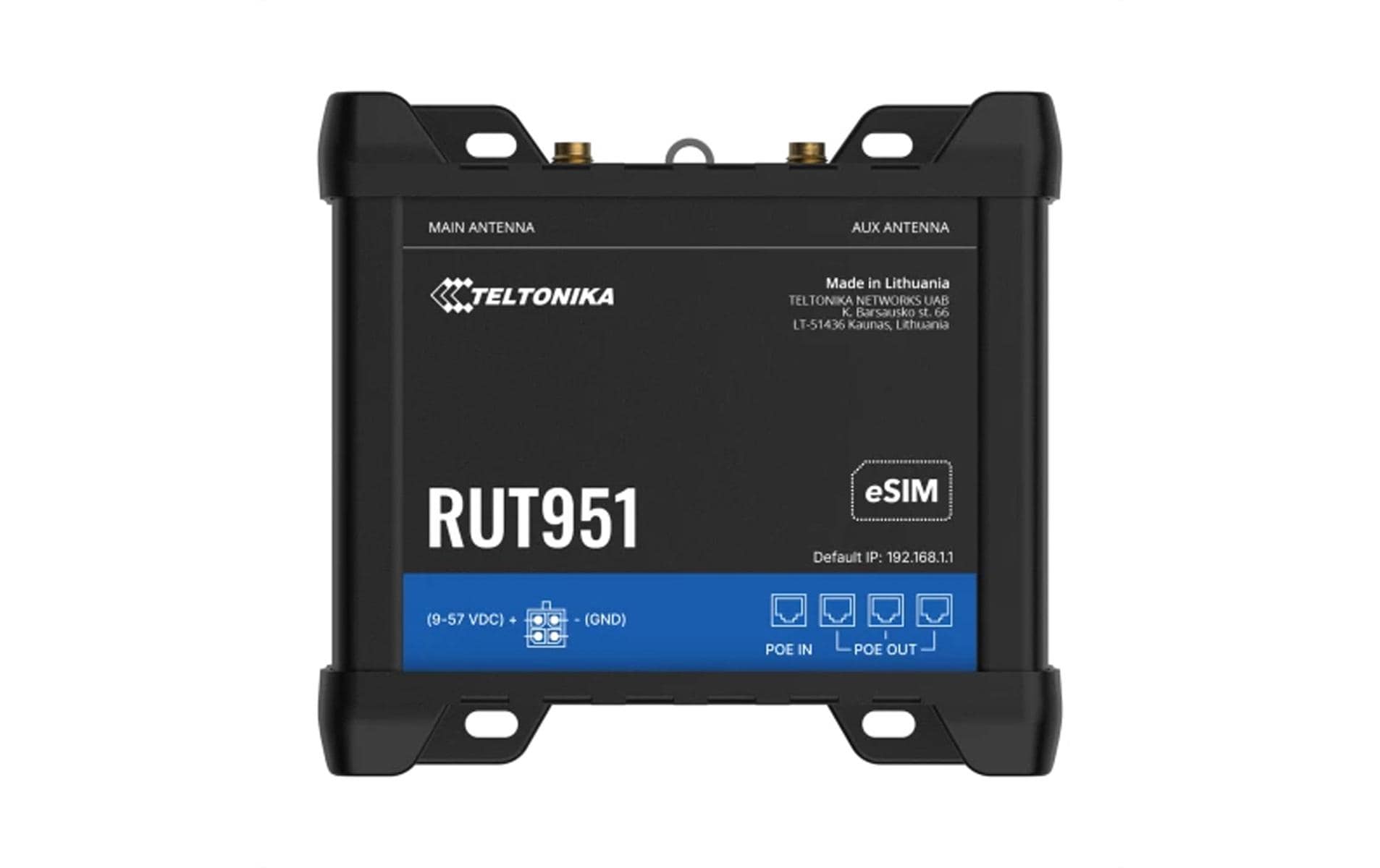 2027371_1 - Mediatech Teltonika RUT951 POE+ LTE Industrierouter Cat.4 LTE, 4xGE, WiFi-4, Dual-SIM, eSIM,