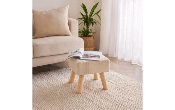 2029042_3 - Mediatech relaxdays Hocker Cord Quadratisch MDF, Kiefernholz, Beige