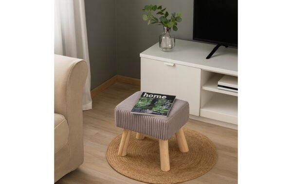 2029043_4 - Mediatech relaxdays Hocker Cord Quadratisch MDF, Kiefernholz, Grau