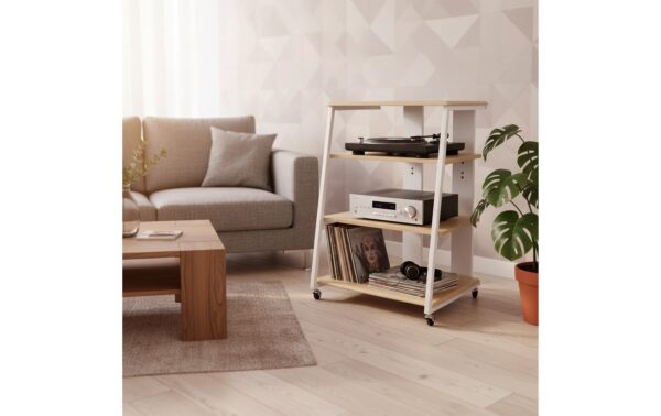 2029116_4 - Mediatech relaxdays Hifi Rack mit 4 Ablagen MDF, China, Hellbraun/Weiss