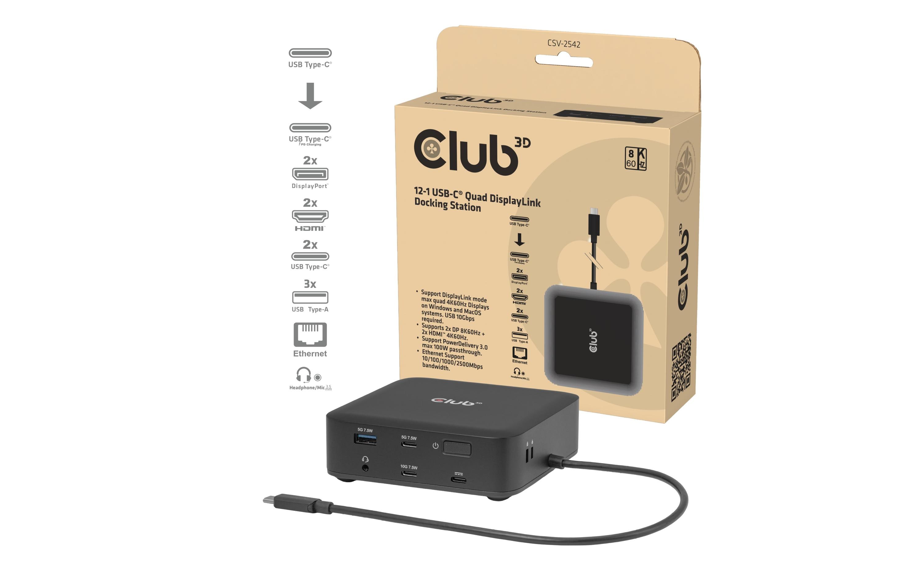 2033018_1 - Mediatech Club 3D, Dockingstation 12-1 USB-C 2x DP, 2x HDMI