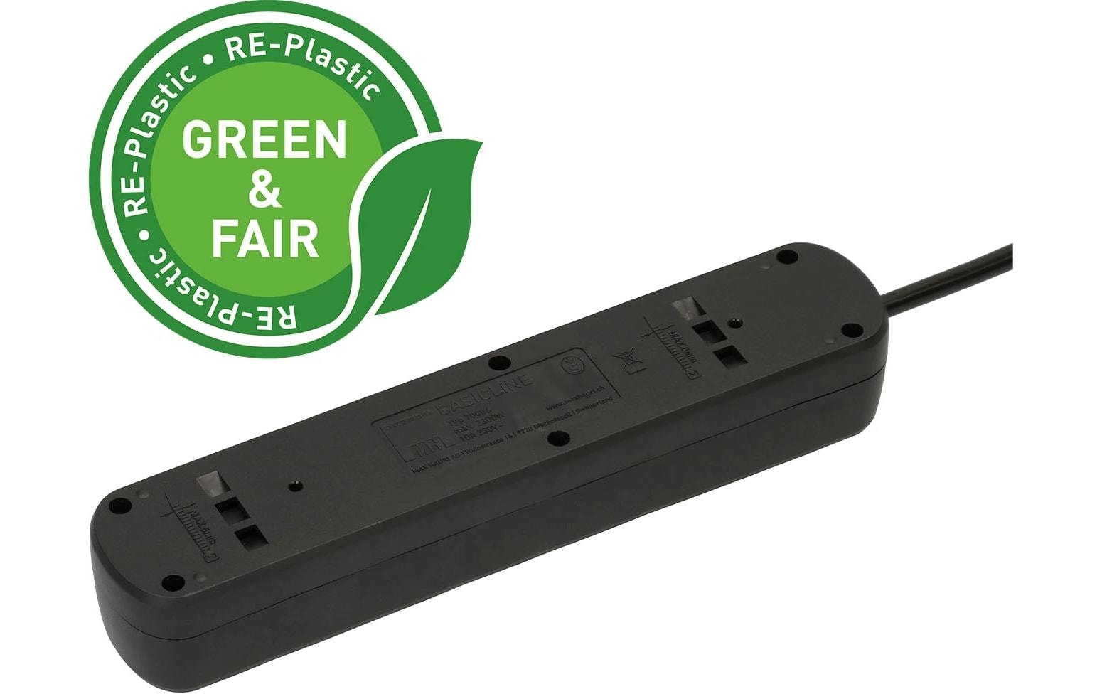 2033031_1 - Mediatech Max Hauri Steckdosenleiste Basic Line 6xT13 schwarz, 1.5m, Green+Fair