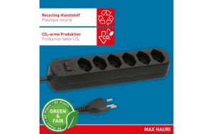 2033031_2 - Mediatech Max Hauri Steckdosenleiste Basic Line 6xT13 schwarz, 1.5m, Green+Fair