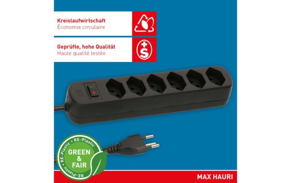 2033031_3 - Mediatech Max Hauri Steckdosenleiste Basic Line 6xT13 schwarz, 1.5m, Green+Fair