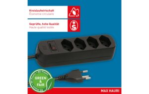 2033032_3 - Mediatech Max Hauri Steckdosenleiste Basic Line 4xT13 schwarz, 1.5m, Green+Fair