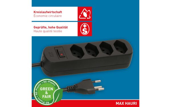 2033032_3 - Mediatech Max Hauri Steckdosenleiste Basic Line 4xT13 schwarz, 1.5m, Green+Fair