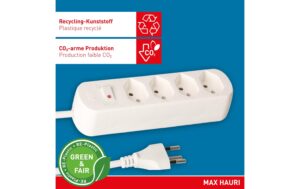 2033033_2 - Mediatech Max Hauri Steckdosenleiste Basic Line 4xT13, weiss, 1.5m, Green+Fair