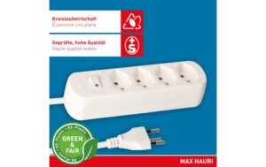 2033033_3 - Mediatech Max Hauri Steckdosenleiste Basic Line 4xT13, weiss, 1.5m, Green+Fair