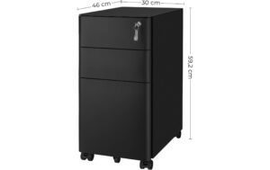 Songmics Rollcontainer schwarz, Schloss 30x46x59cm, mit 3 Schubladen