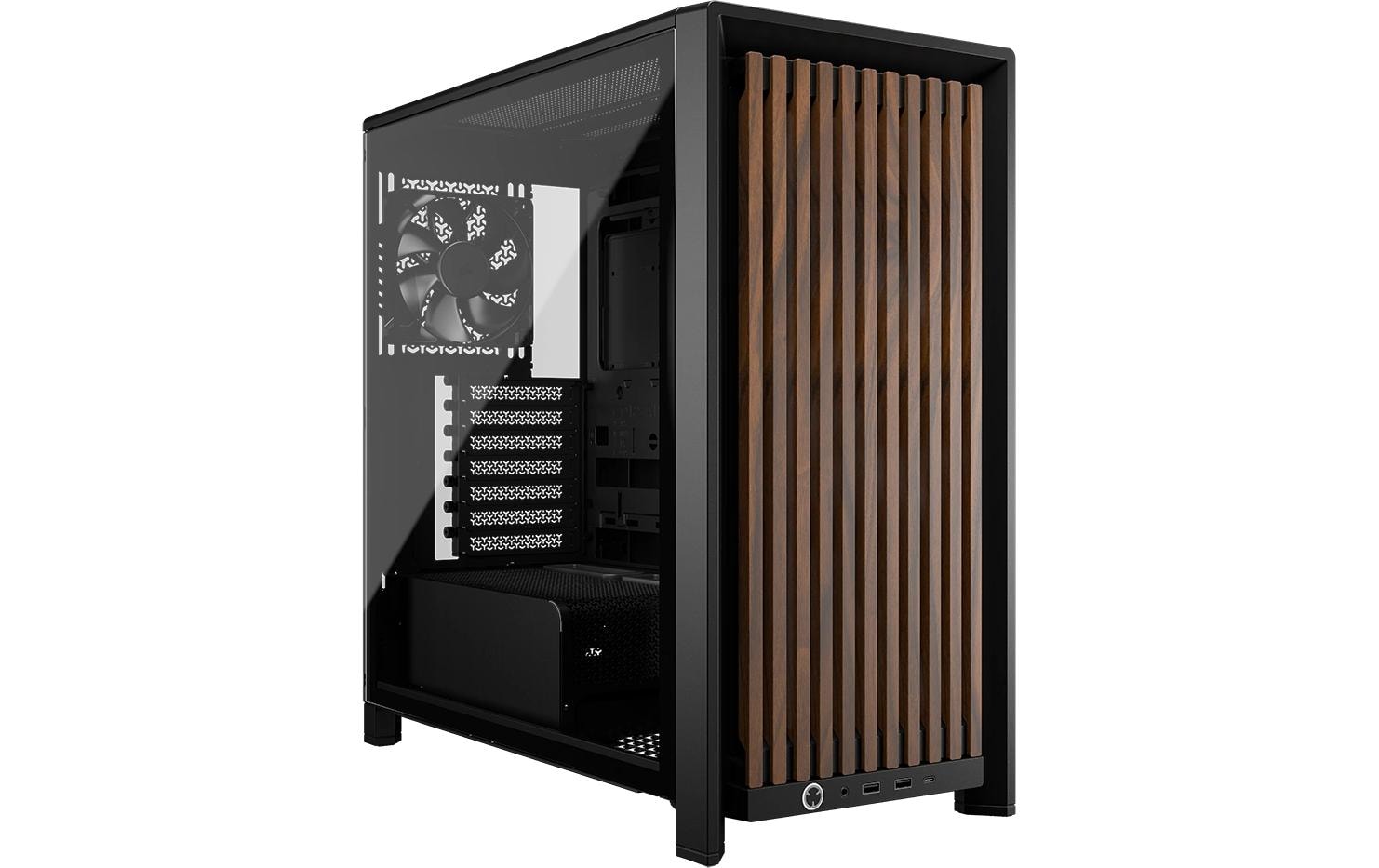 2036048 - Mediatech Corsair, PC-Gehäuse 4000D Wood Schwarz, Wal 1x 3.5, 2x 2.5, 2x USB-A, 2x USB-C