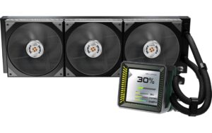 2044895_2 - Mediatech ASRock Steel Legend Dark 360 LCD Liquid CPU Cooler, 3.4 LCD, 3x120mm ARGB