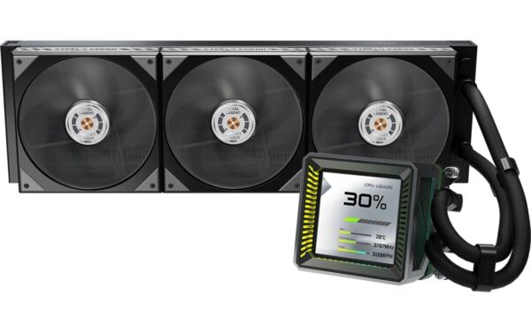 2044895_2 - Mediatech ASRock Steel Legend Dark 360 LCD Liquid CPU Cooler, 3.4 LCD, 3x120mm ARGB